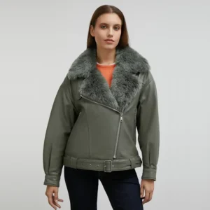 Green Faux Fur Jacket Front
