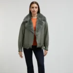 Green Faux Fur Jacket Front Open