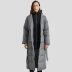 Grey Puffer Coat Front Open