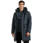 Grey Puffer Coat With Fur Hood For Mens Front Open Grey Puffer Coat With Fur Hood For Mens Front Open