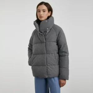 Grey Puffer Jacket Front