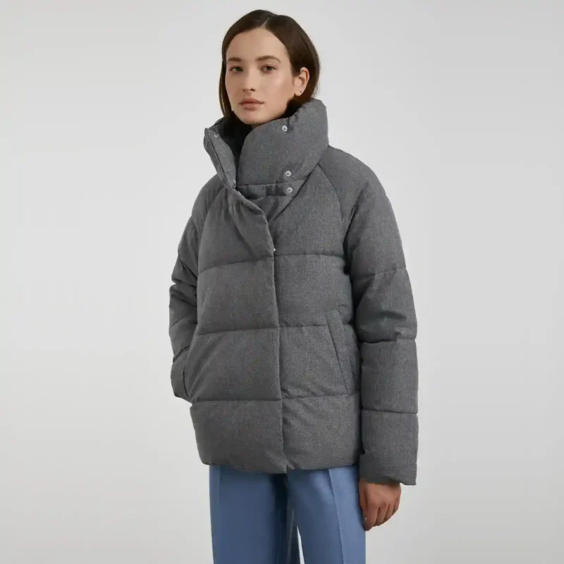Grey Puffer Jacket Front