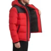 Mens Red And Black Hooded Puffer Jacket