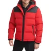 Mens Red And Black Lightweight Hooded Puffer Jacket