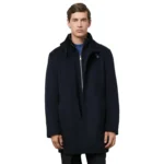 Navy Blue wool coat For Mens front Navy Blue wool coat For Mens front