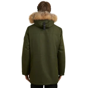 Olive Green Coat With Fur Hood For Mens Back