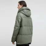 Olive Green Puffer Jacket With Hood Back Olive Green Puffer Jacket With Hood Back