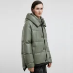 Olive Green Puffer Jacket With Hood Left Olive Green Puffer Jacket With Hood Left