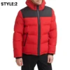 Red And Black Puffer Jacket With Hood