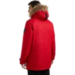 Red Coat With Fur Hood For Mens Back