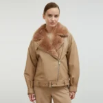 Tan Faux Fur Jacket Front Tan Faux Fur Jacket Front
