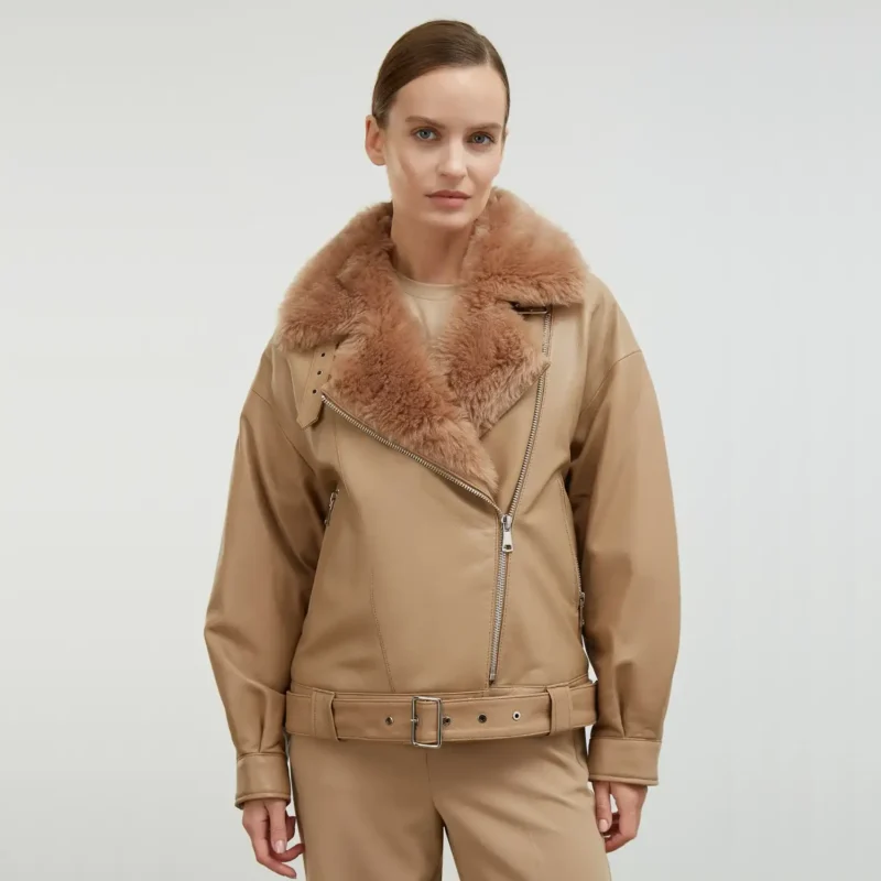 Tan Faux Fur Jacket Front