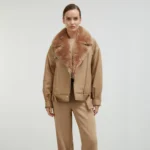 Tan Faux Fur Jacket Front Open Tan Faux Fur Jacket Front Open