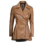 Tan Peplum Jacket Front Tan Peplum Jacket Front