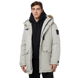 White Coat With Fur Hood For Mens Front Open