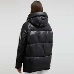 Womens Black Puffer Jacket With Hood Back