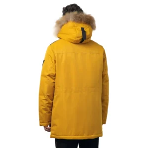 Yellow Coat With Fur Hood For Mens Back