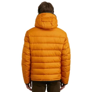 Yellow Puffer Jacket With Hood Back