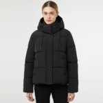 black cropped puffer jacket front black cropped puffer jacket front