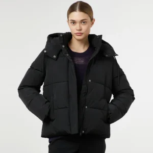 black cropped puffer jacket open