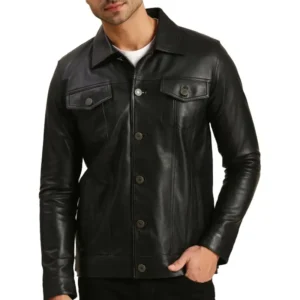 Black Leather Trucker Jacket