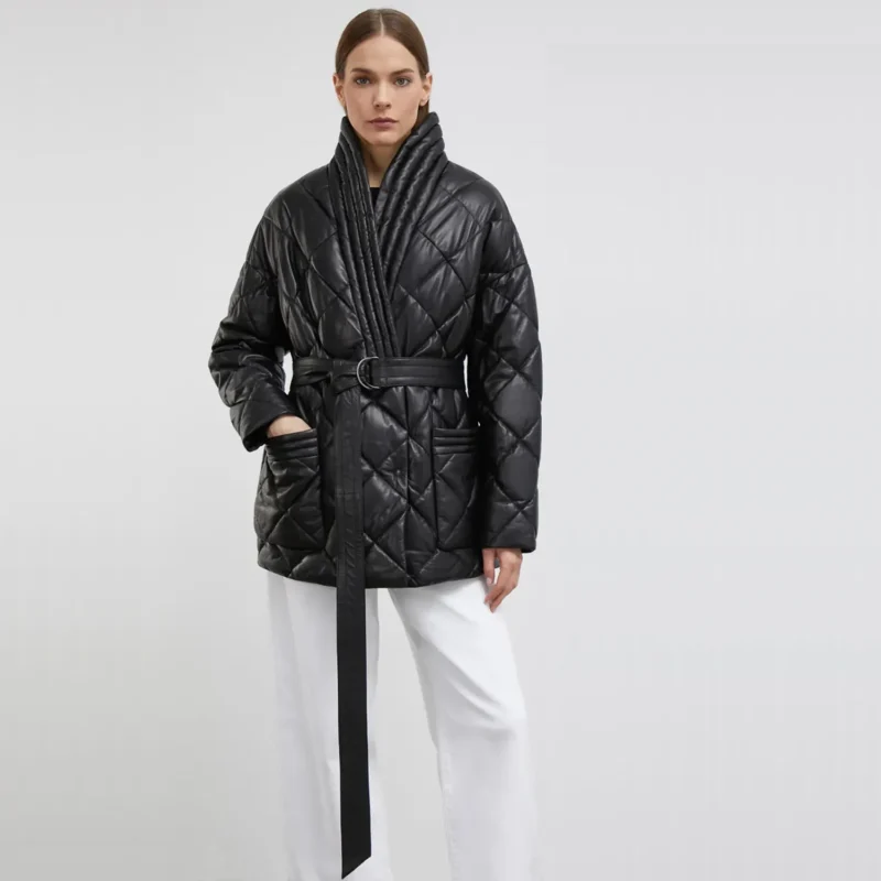 black puffer jacket women front close
