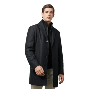 dark grey wool coat front open