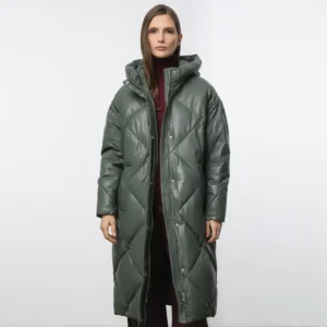 green puffer jacket women's front open