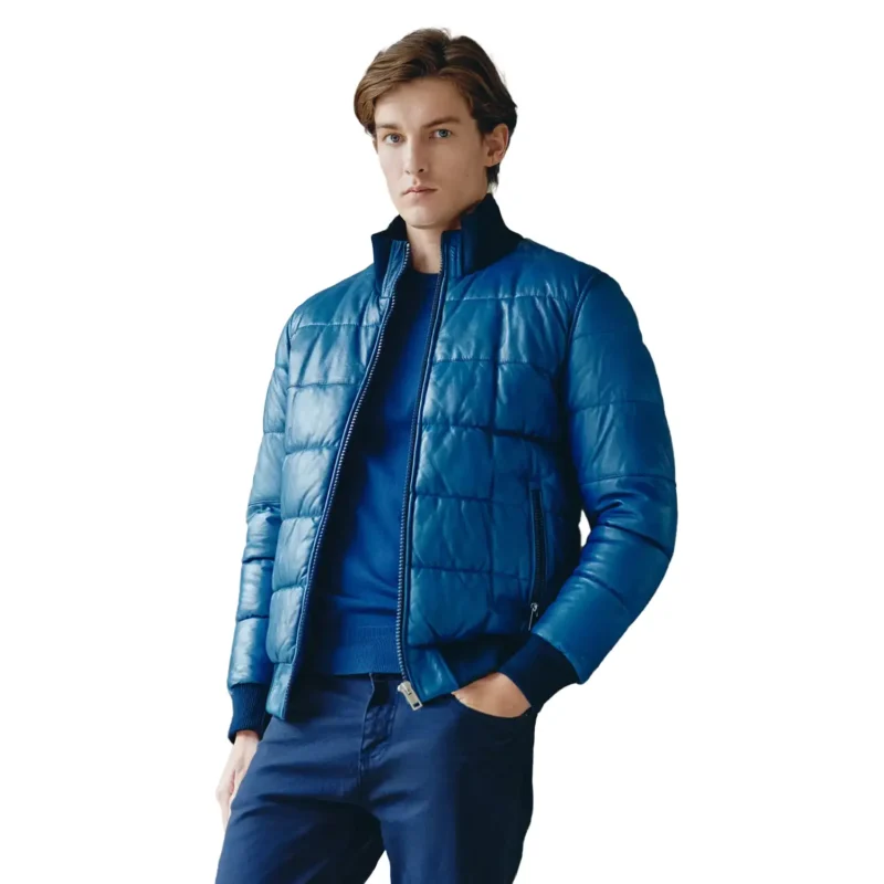 light blue puffer jacket front