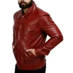maroon trucker jacket left maroon trucker jacket left