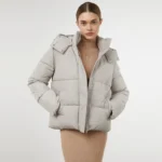white puffer jacket with hood open white puffer jacket with hood open