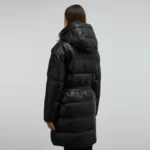 women's black long puffer coat Back