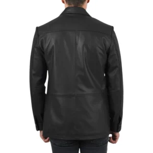 Black Mens Leather Blazer Back