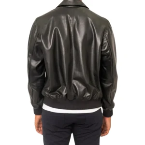 Black Men's Leather Bomber Jacket Back