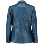 Blue Leather Blazer For Womens Back Blue Leather Blazer For Womens Back