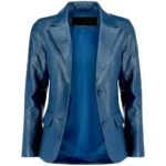 Blue Leather Blazer For Womens Front Open Blue Leather Blazer For Womens Front Open
