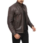 Brown Cafe Racer Jacket Left