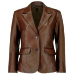 Brown Leather Blazer Womens Front Brown Leather Blazer Womens Front
