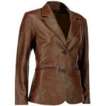 Brown Leather Blazer Womens Left Brown Leather Blazer Womens Left