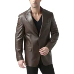 Dark Brown Leather Blazer Front Dark Brown Leather Blazer Front