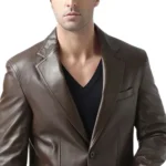 Dark Brown Leather Blazer Front Close Dark Brown Leather Blazer Front Close