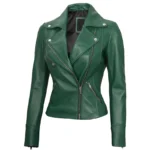 Green Leather Biker Jacket Womens Right