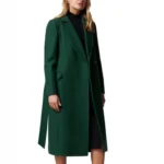 Long Green Wool Coat For Womens Front Open