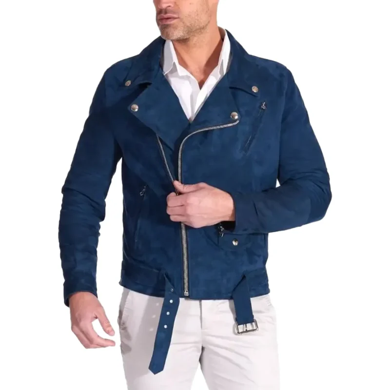 Navy Blue Suede Jacket Mens Front