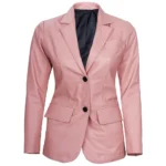 Pink Leather Blazer Front Pink Leather Blazer Front