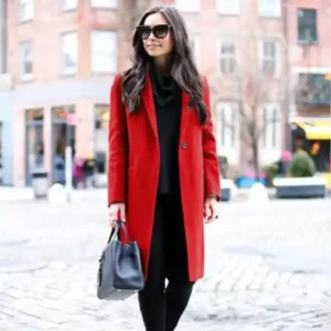 Long Red Long Wool Coat For Womens
