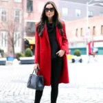 Womens Long Red Wool Coat Open Front