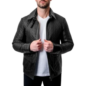 black snakeskin leather jacket Front