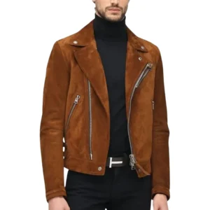 brown suede biker jacket mens front