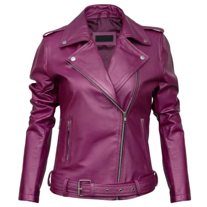 Women Purple Leather Biker Jacket